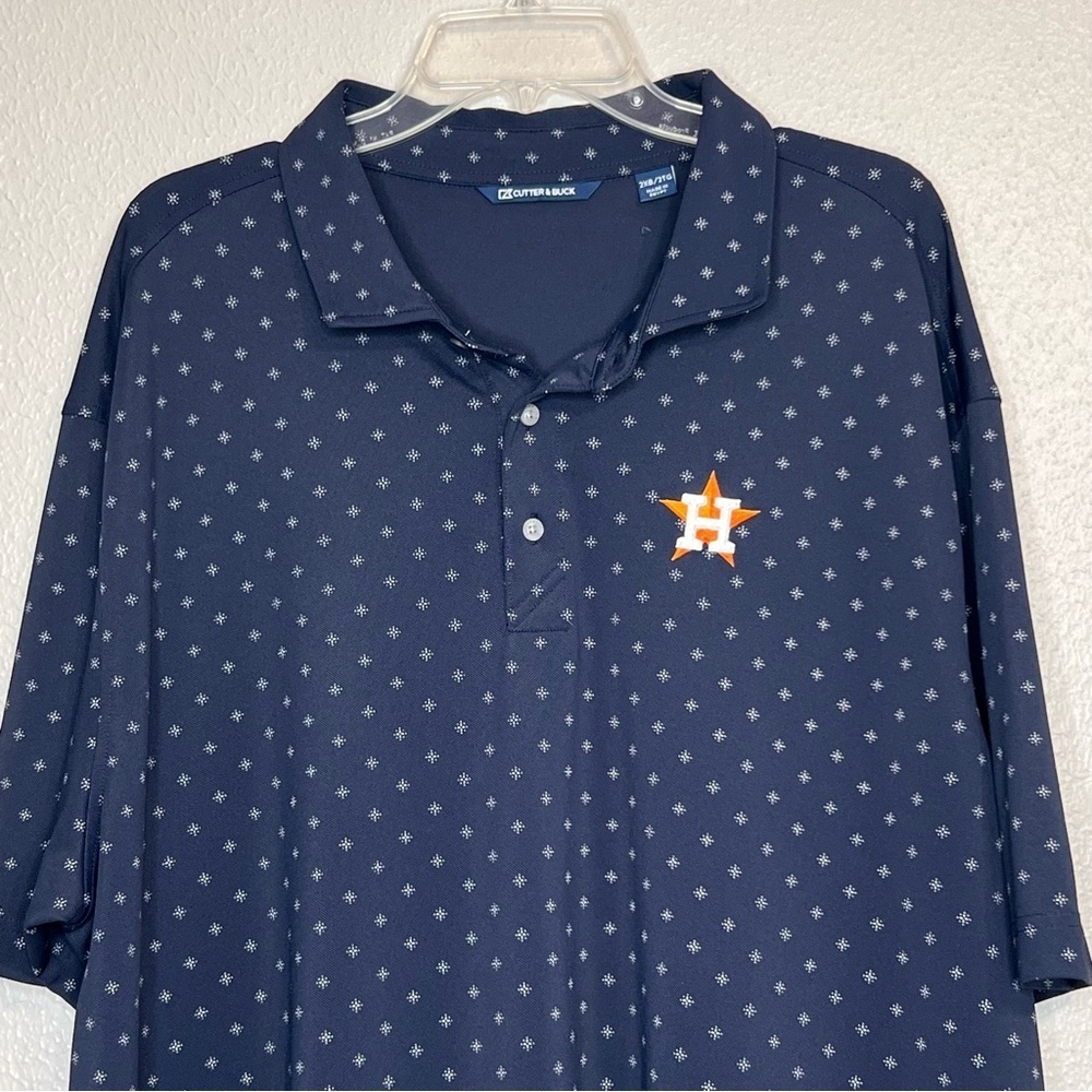 Houston Astros Polo Shirt Mens Size 2XB Cutter & Buck Blue Printed Baseball - Picture 2 of 13